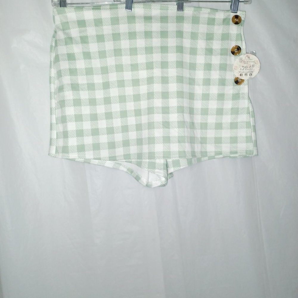 JOLIE & JOY BY FCT WITH LOVE CHECKERED PRINT SKORT GREEN WHITE SIZE 2X
